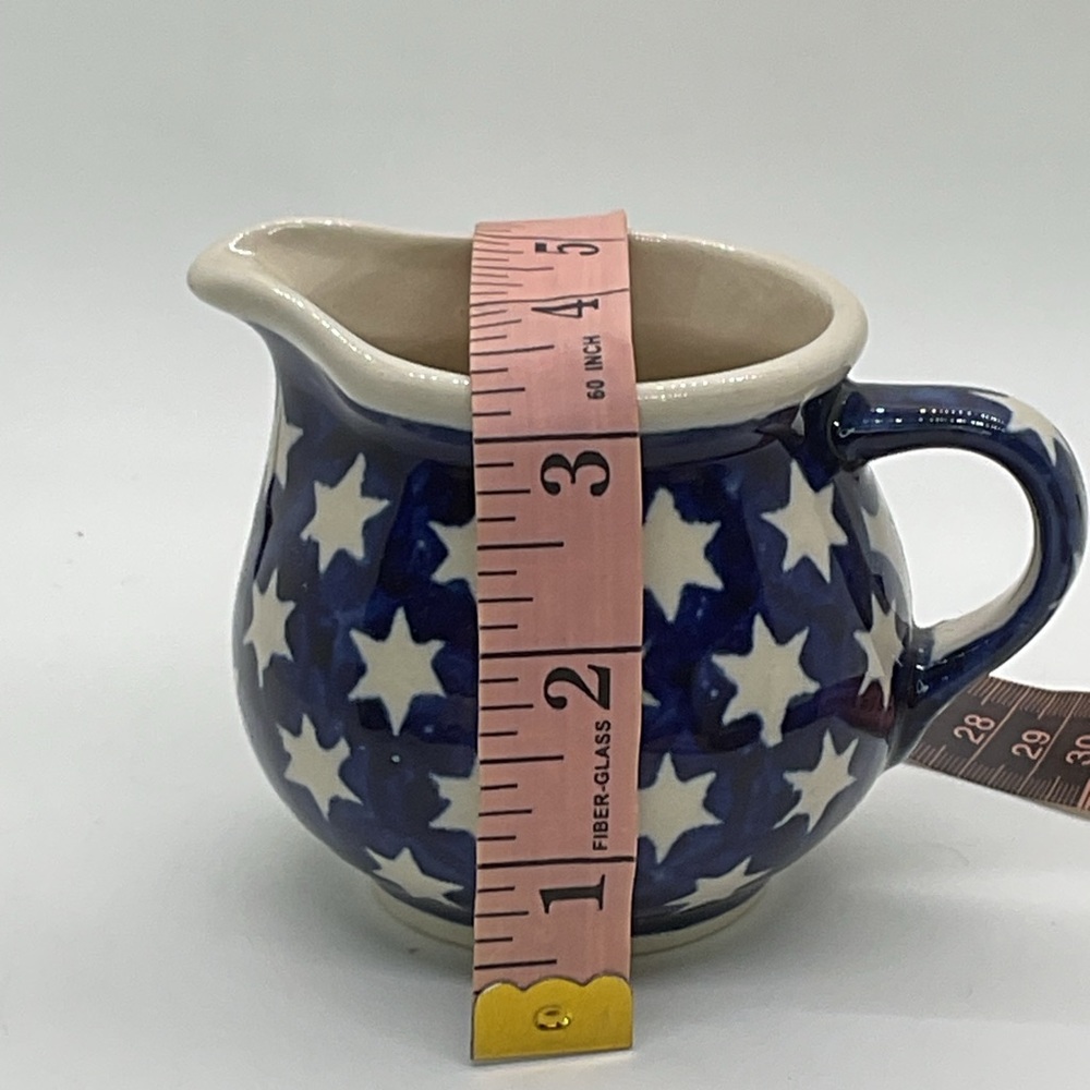 Boleslawiec Blue and White Star Pattern Ceramic Small Pitcher - Picture 6 of 7